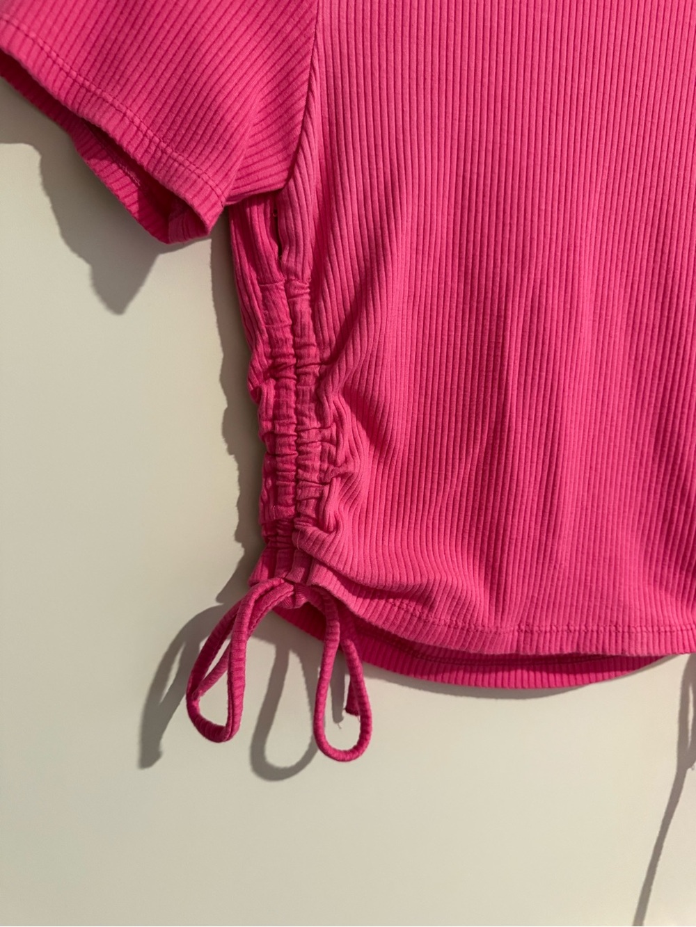 Love Tree Hot Pink Ribbed Drawstring Crop Top - Picture 3 of 3